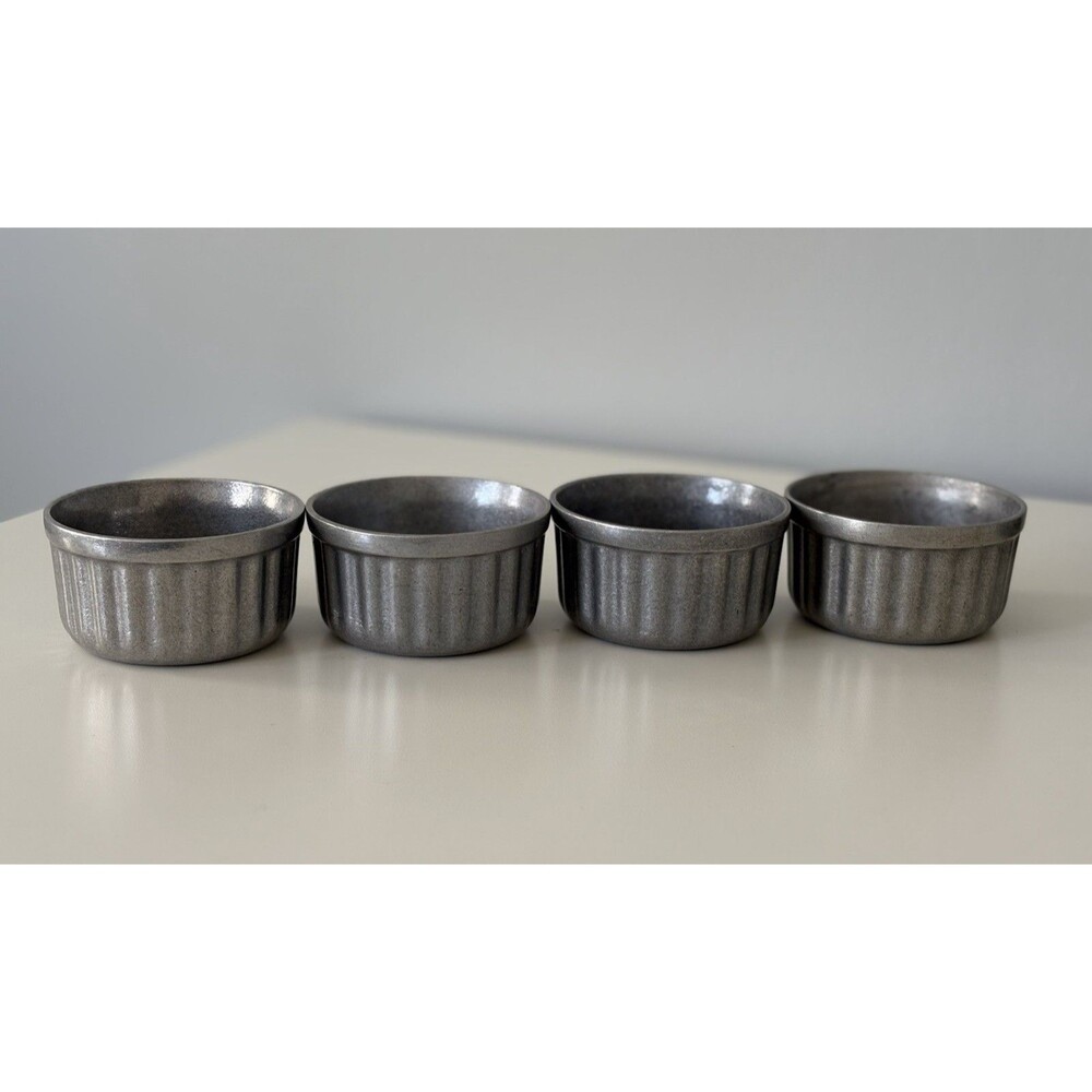Vintage Pewtarex Colonial York Pennsylvania Set Of 4 Ramekins Fluted Pewter  3”